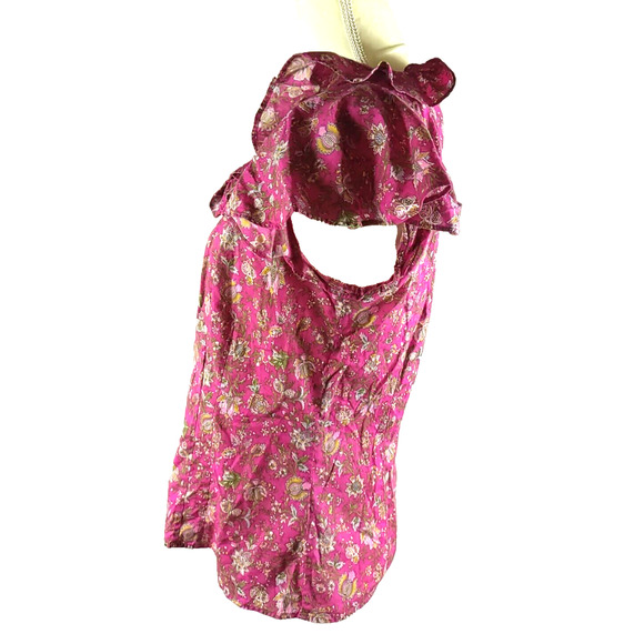 Chaps Women's Shirt Size 14 Dark Pink Flowers Ruffles Boho Hippy Fun - Picture 3 of 6